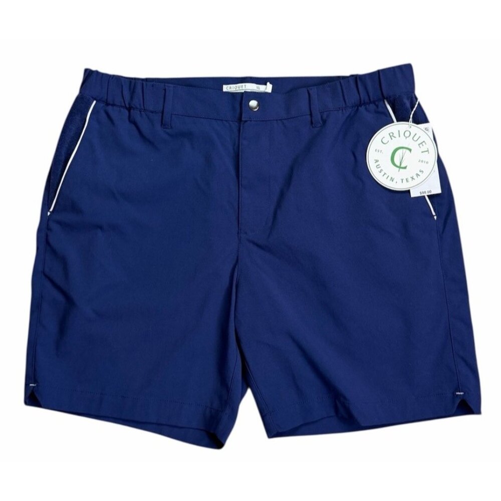 Criquet Court Shorts Mens XL x 7" Blue Nylon Tennis Pickleball Terry Trim NWT
